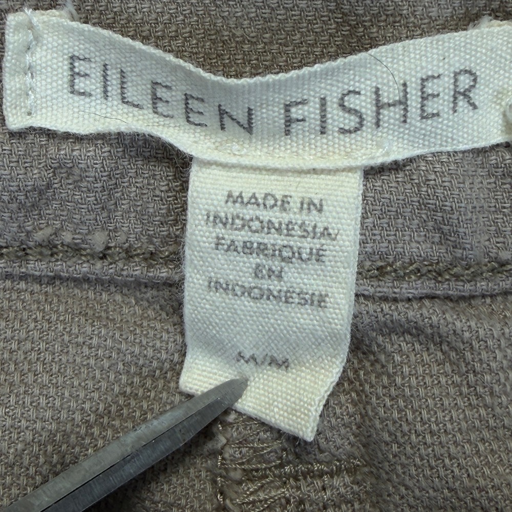 Eileen Fisher Organic Cotton Hemp Wide Leg Crop Pants Taupe Tan Womens Medium - Picture 3 of 8
